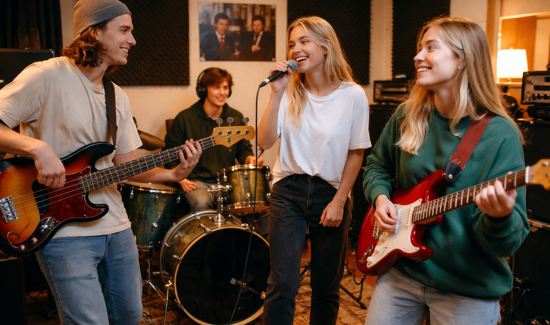 Band rehearsal with smiles and music